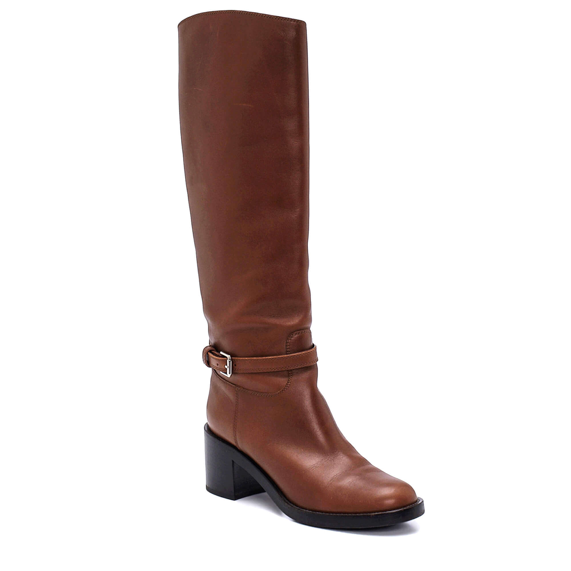 Gianvito Rossi - Brown Leather Buckle Detail Knee High Boots